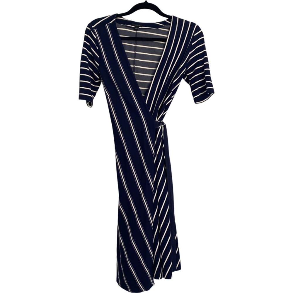 ANN TAYLOR Navy/White Mixed Stripe Wrap Dress SZ XS NEW!! - Picture 2 of 5